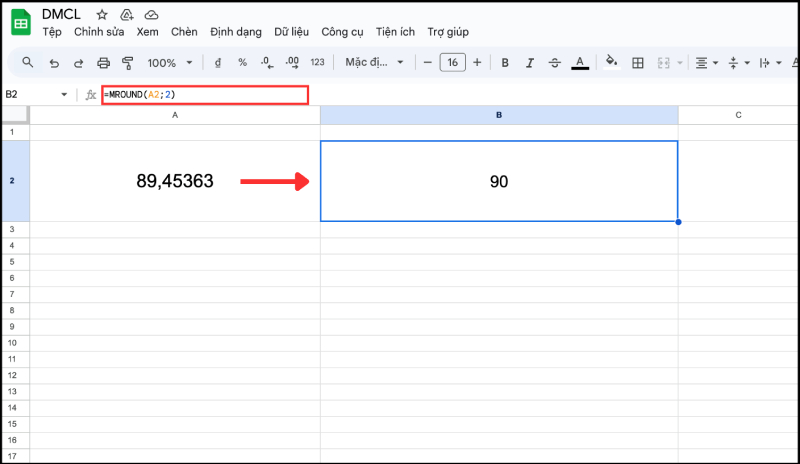 Hàm MROUND làm tròn số đến bội số gần nhất