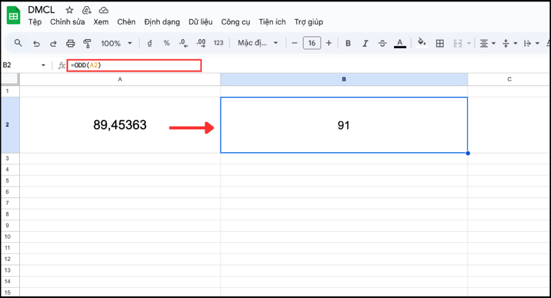 làm tròn số nguyên nguyên lẻ nhất bằng hàm ODD