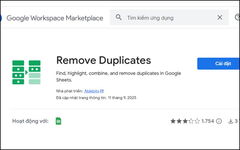 Nhấn Cài đặt để bắt đầu thêm tiện ích