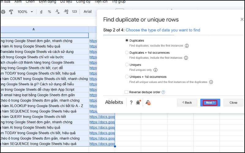 Chọn loại dữ liệu bạn muốn tìm