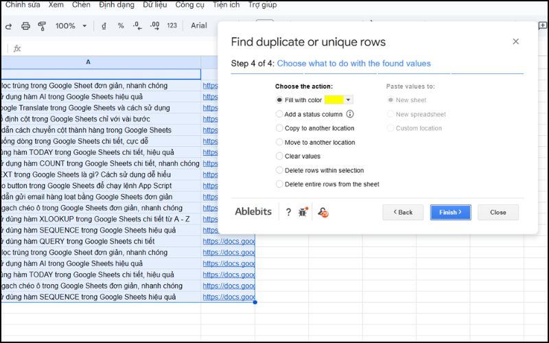 Chọn màu nền làm nổi bật giá trị bị trùng