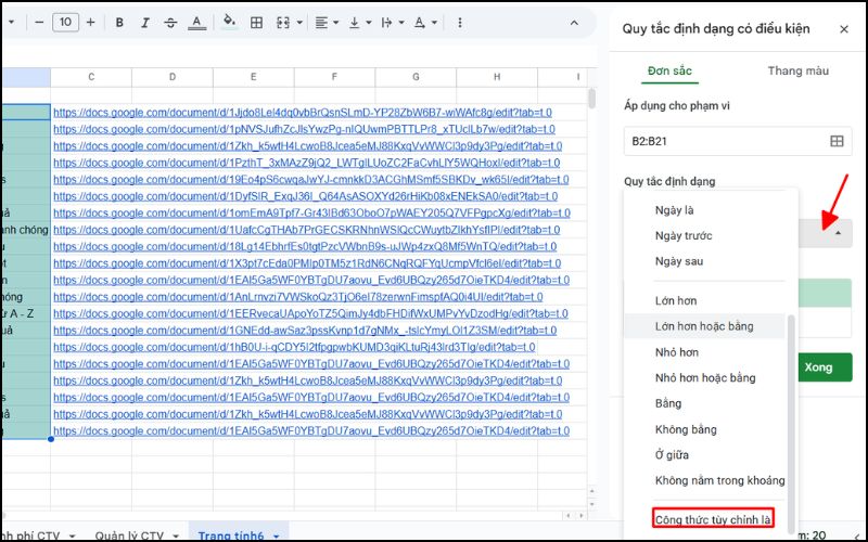 Chọn Công thức tùy chỉnh là