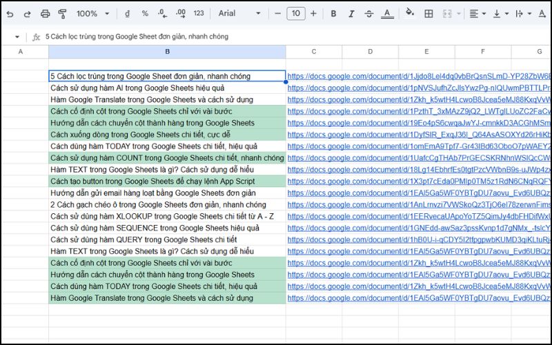 Các ô có nội dung trùng nhau sẽ có màu nổi lên
