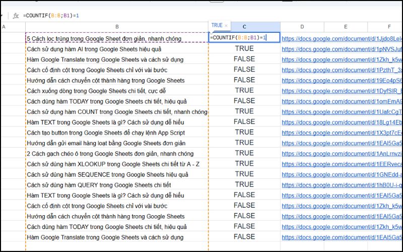 Kết quả trả về sau khi áp dụng COUNTIF
