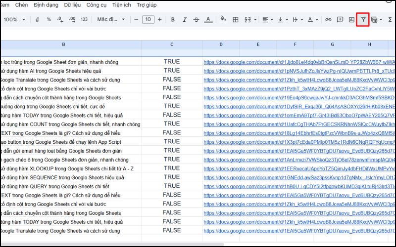 Nhấn vào phễu để lọc