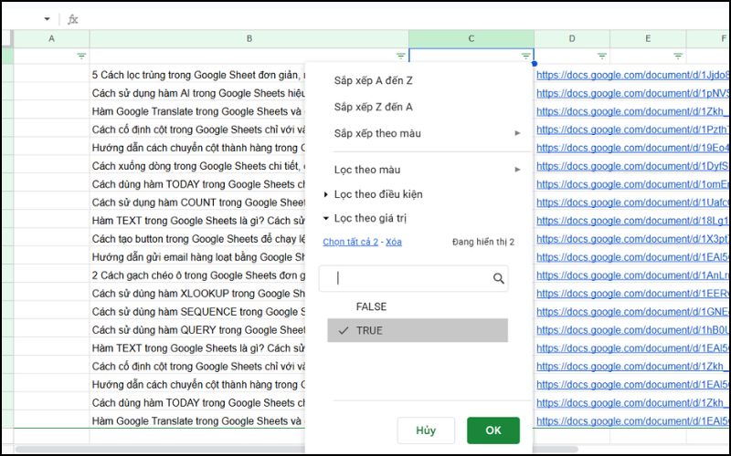 Lọc giá trị FALSE hoặc TRUE