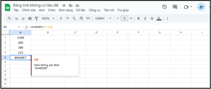 Lỗi #NAME? do viết sai hàm AVERAGE