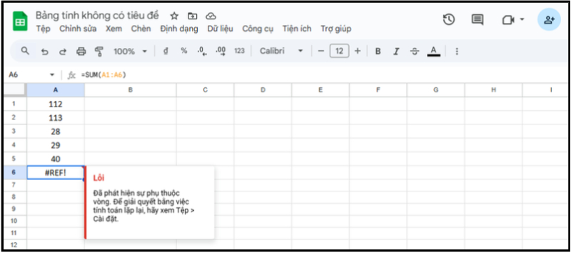 Lỗi  #REF! do phạm phải vòng lặp tham chiếu