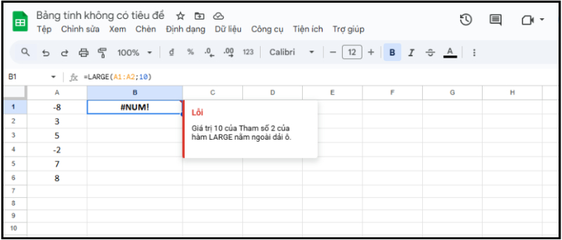 Lỗi #NUM! do dùng hàm LARGE