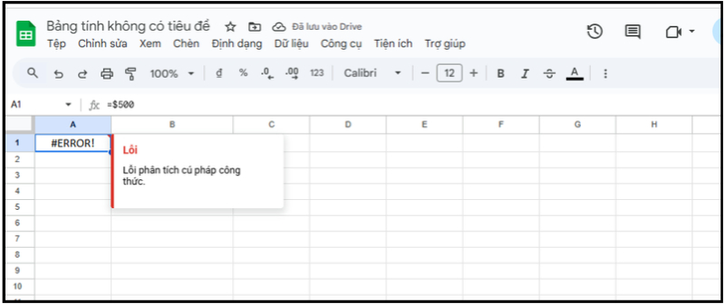 Lỗi #ERROR! do dùng ký hiệu $ sai cú pháp