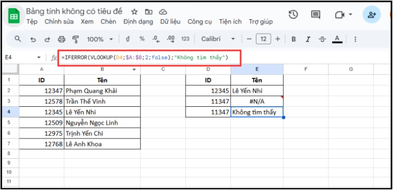 Khắc phục lỗi #N/A