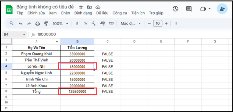 Kết quả sau khi đã chỉnh sửa, không còn lỗi #VALUE!