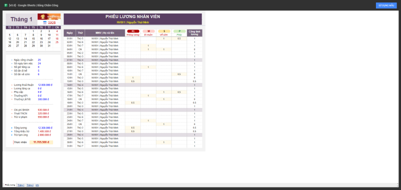 Mẫu bảng tính dùng để tính lương trong doanh nghiệp