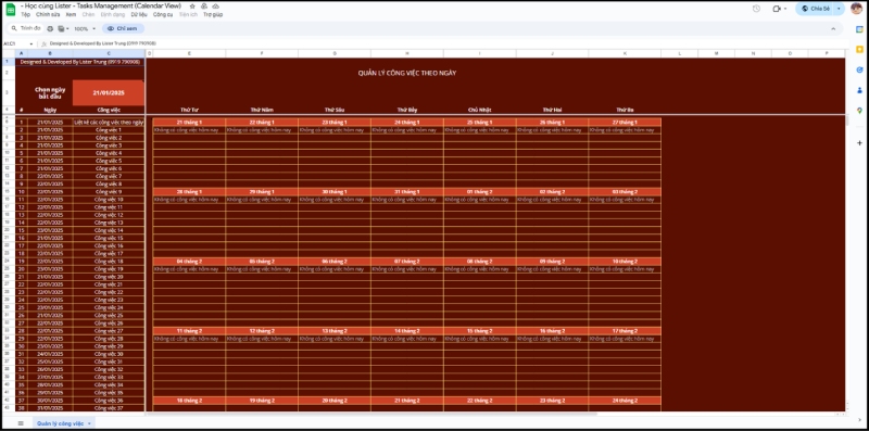 Mẫu Google Sheets phục vụ cho công việc quản lý công việc
