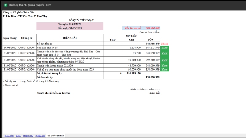 Bảng tính thu chi rõ ràng trong Google Sheets