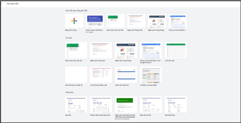 Tổng hợp những mẫu Google Template có sẵn
