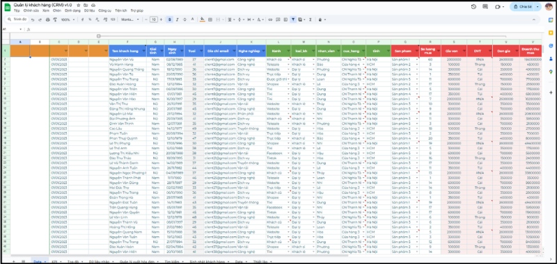 Mẫu quản lý khách hàng bằng trang tính có sẵn trên Google Sheets