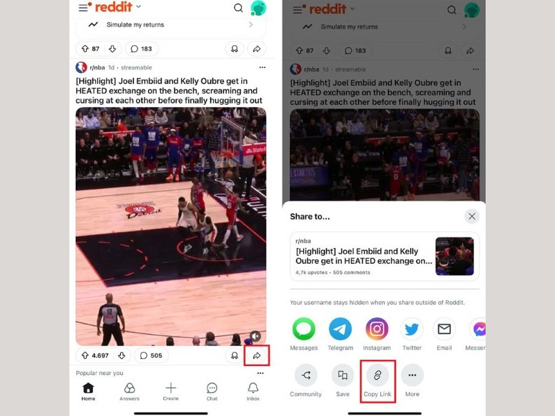 Sao chép link kết video reddit muốn tải