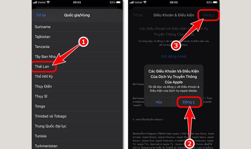 Nhấn Đồng ý để xác nhận Thay đổi Quốc gia/Vùng