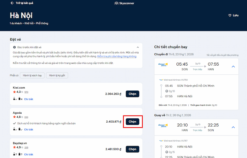 Nhấn Chọn vào hãng hoặc đại lý uy tín