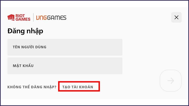 Nhấn vào tùy chọn Tạo tài khoản tại giao diện đăng nhập