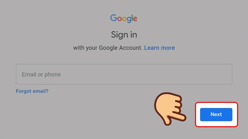 Nhập địa chỉ email và chọn Next