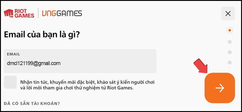 Nhập địa chỉ Email và nhấn Tiếp tục