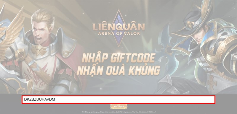 Nhập mã code và nhấn xác nhận để hoàn tất