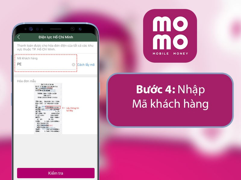 Nhập mã khách hàng in trên hóa đơn