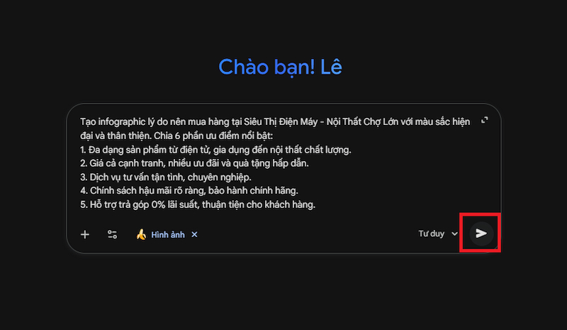 Nhập prompt tạo infographic