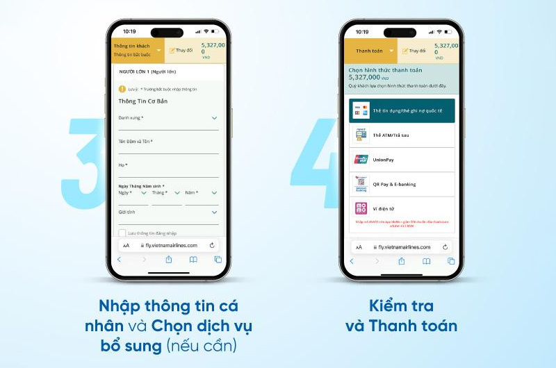 Lựa chọn thêm các dịch vụ đi kèm và phương thức thanh toán 