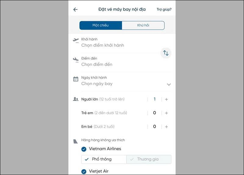 Nhập thông tin và tìm chuyến bay phù hợp 