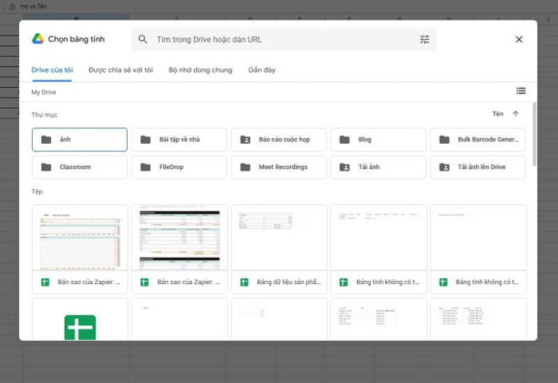 Chọn bảng tính đích khi sao chép trang tính trong Google Sheets