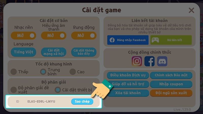 Sao chép ID nhân vật