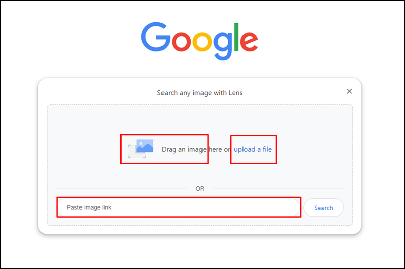 Tải ảnh lên từ thiết bị hoặc dán đường liên kết của ảnh vào Google Lens