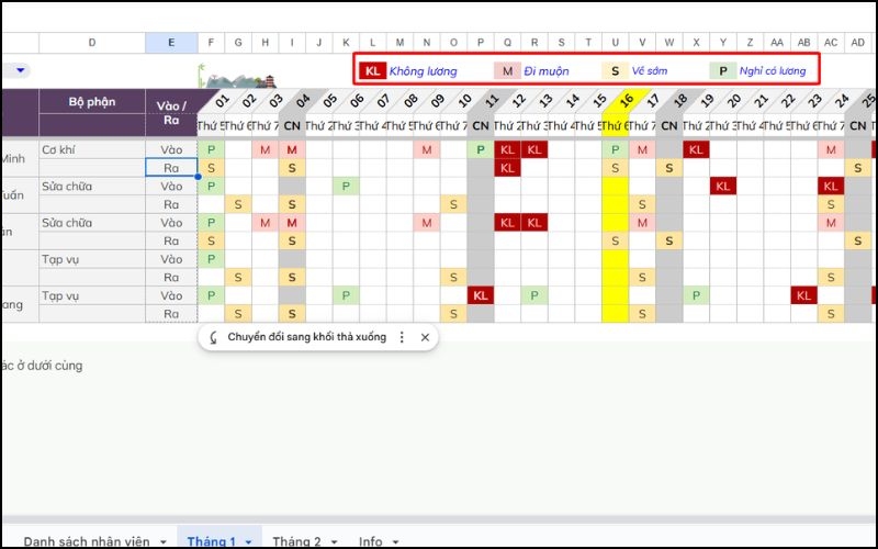 Quy ước ký hiệu chấm công trong bảng lương