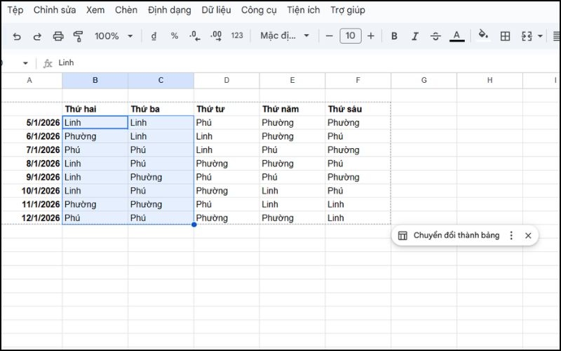 Chọn vùng dữ liệu muốn thêm đường viền