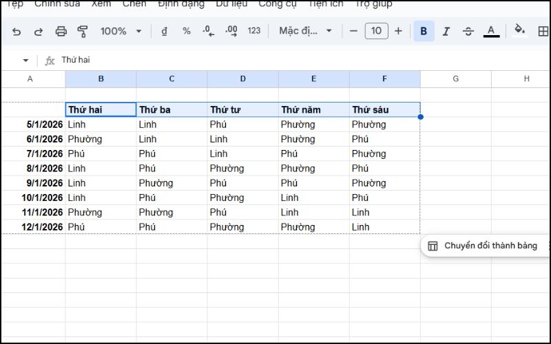 Chọn vùng dữ liệu cần canh chỉnh