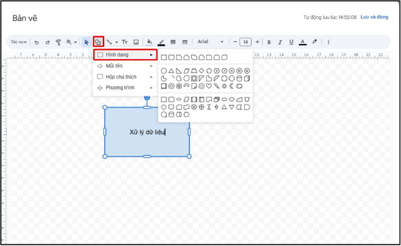 Chọn hình dạng trong công cụ Bản vẽ