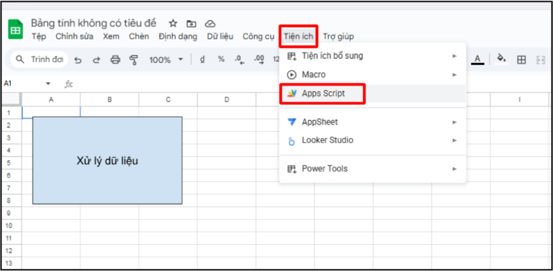 Mở menu Tiện ích và chọn Apps Script