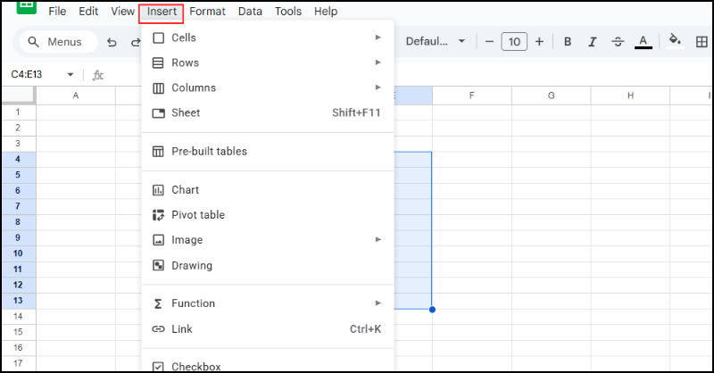 Chọn nút lệnh Insert (chèn) ở thanh công cụ.