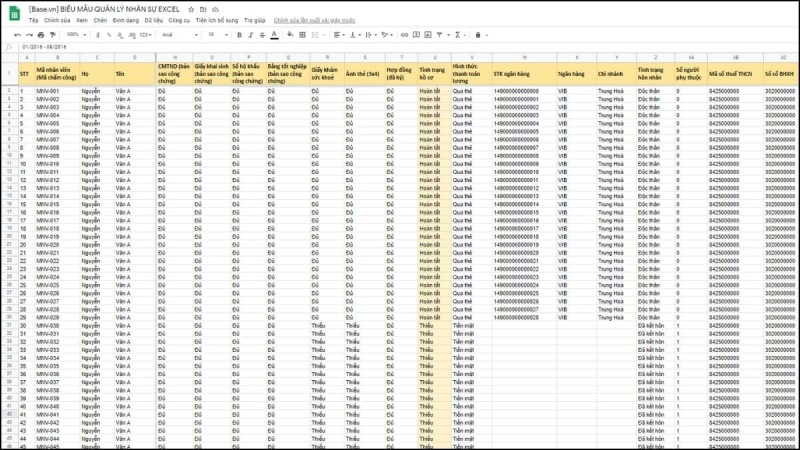 Mẫu form nhập liệu trong google sheets