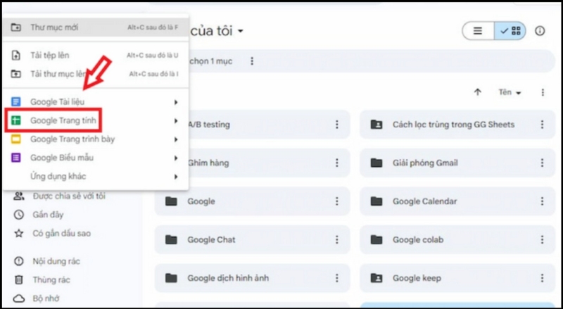 Truy cập google sheets từ google drive