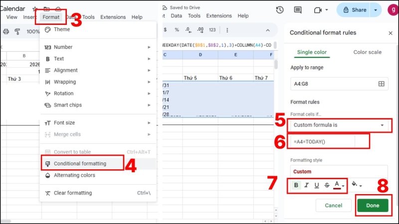 Thao tác định dạng, chỉnh sửa lại lịch cho đẹp hơn