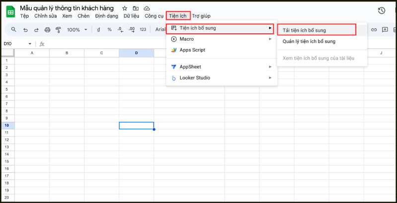 Giao diện truy cập tiện ích bổ sung