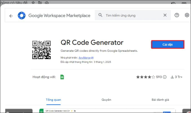 Cài đặt tiện ích tạo mã QR về cho Google Sheets