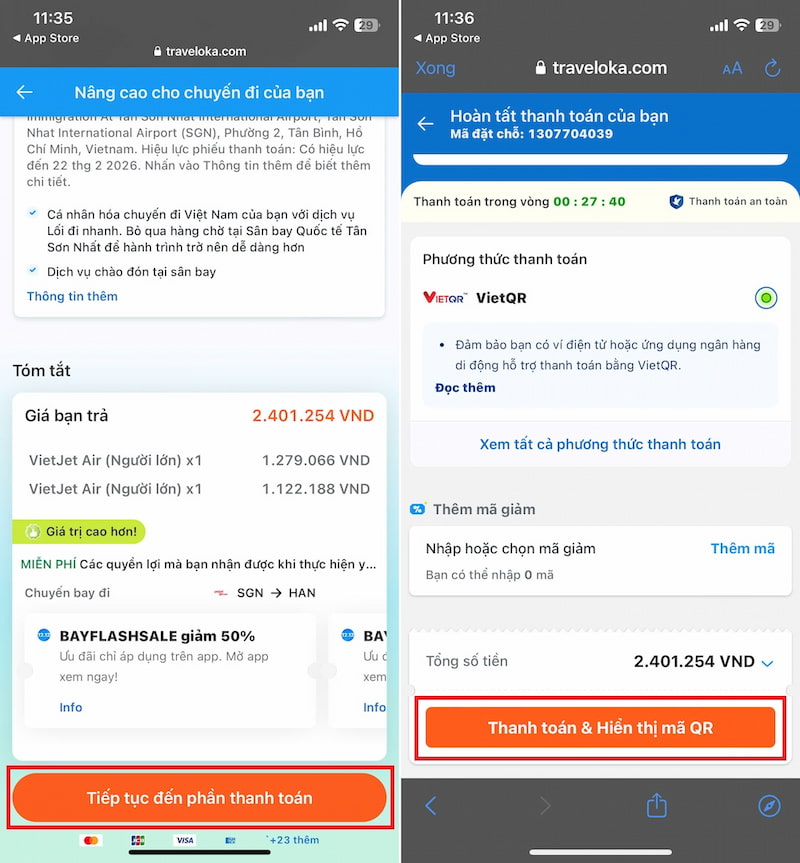 Thanh toán để đặt vé máy bay