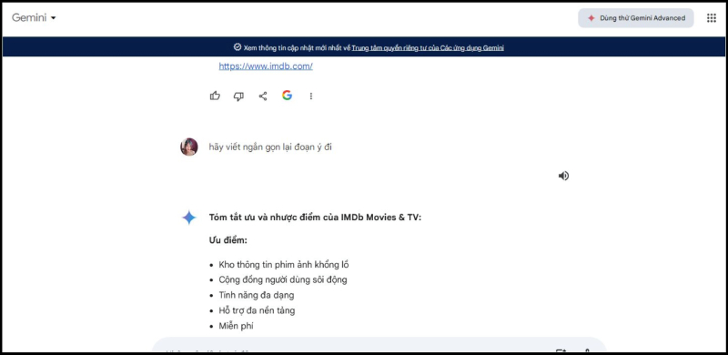 Giao diện Gemini AI với gói đăng ký