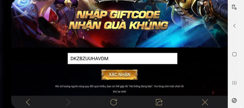 Tiến hành nhập mã code và nhấn Xác nhận