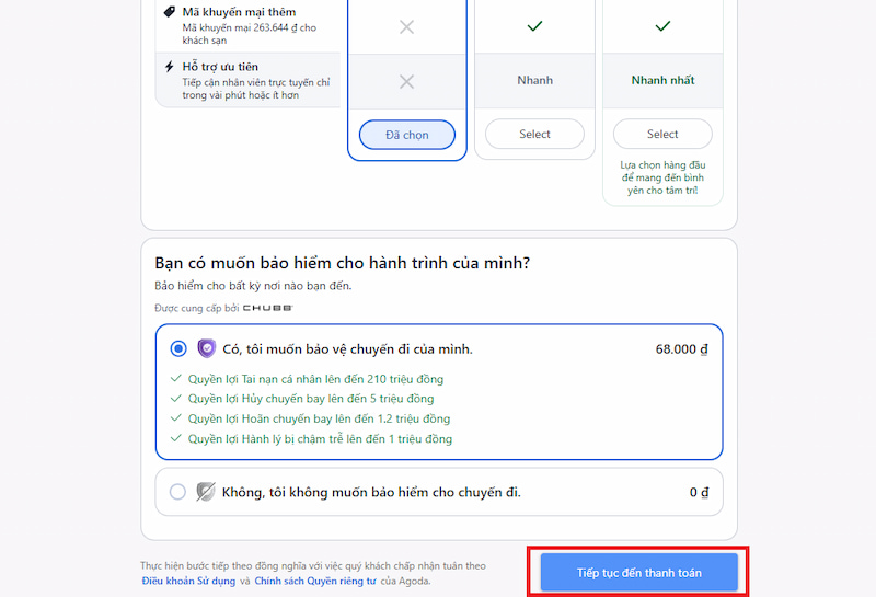 Tiếp tục đến thanh toán